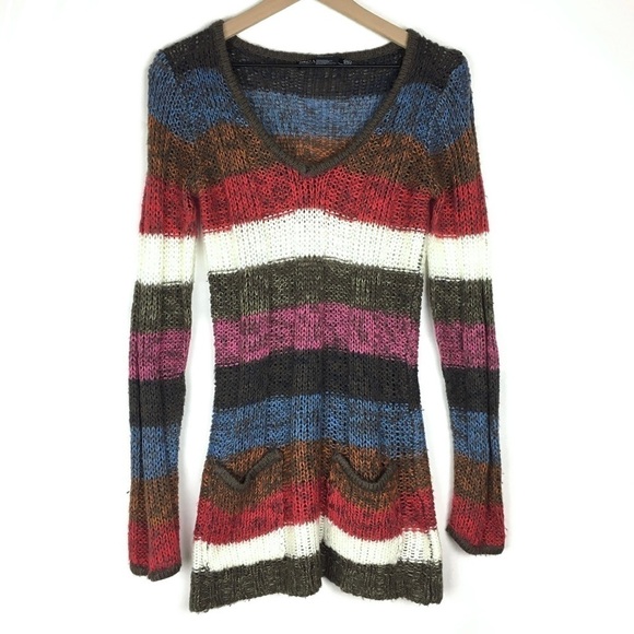 ASHLEY 26 International Sweater Tunic Dress Striped Long Sleeve V Neck Y2K Large - Picture 8 of 8
